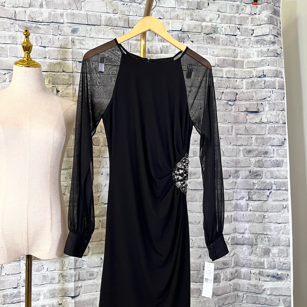 Eliza J Elegant Black Dress with Sheer Sleeves